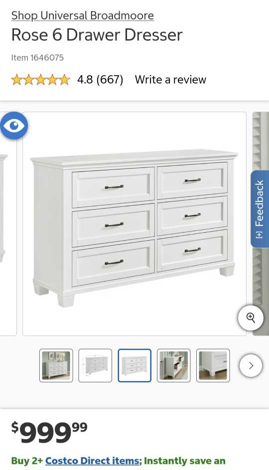 Rose 6 Drawer Dresser Retails $999 at costco