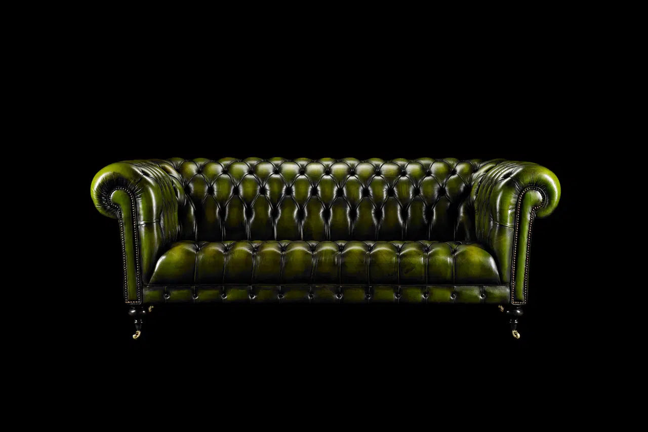 Antique Chesterfield Leather Sofa Green