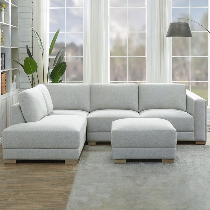 Drayden Fabric sectional With ottoman Light Gray