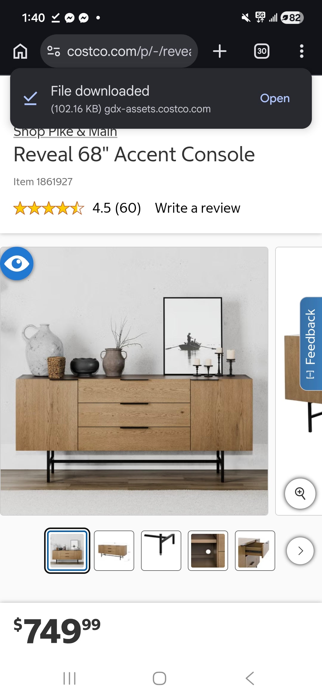 Reveal 68" accent console sells at costco for $749