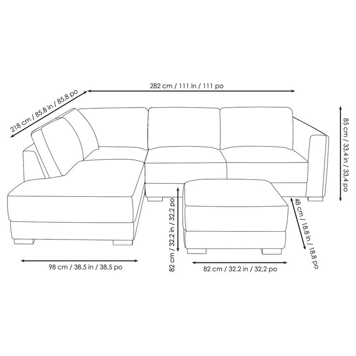 Drayden Fabric sectional With ottoman Light Gray