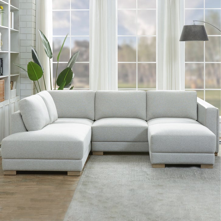 Drayden Fabric sectional With ottoman Light Gray