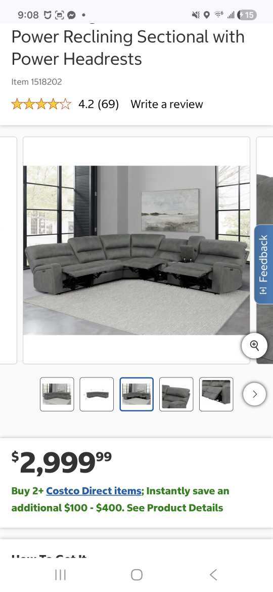 Kelsee Power recliner sectional sells for $2500 at costco
