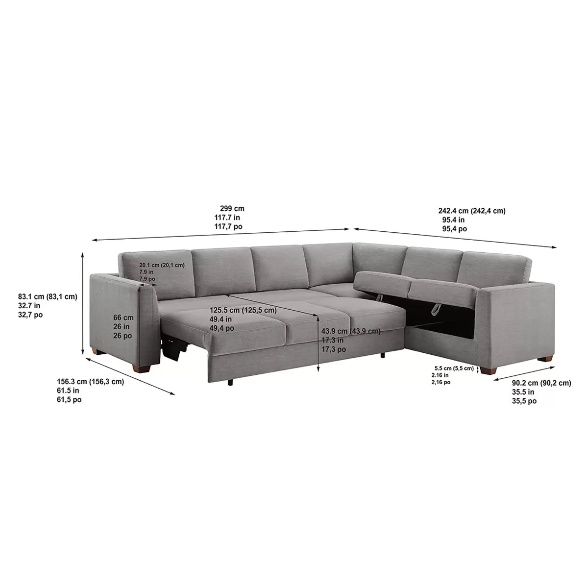 Thomasville caler Convertible Sleeper sectional with Storage